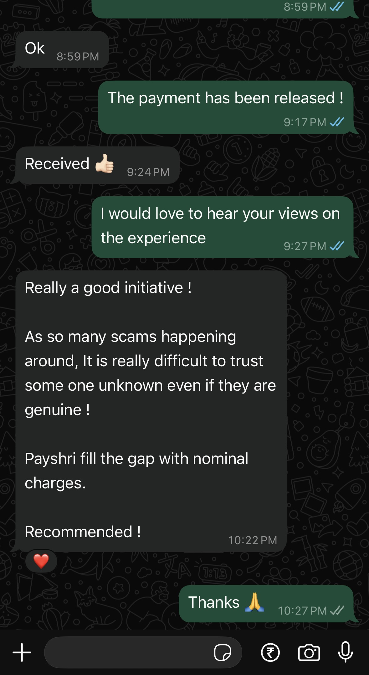 Feedback screenshot